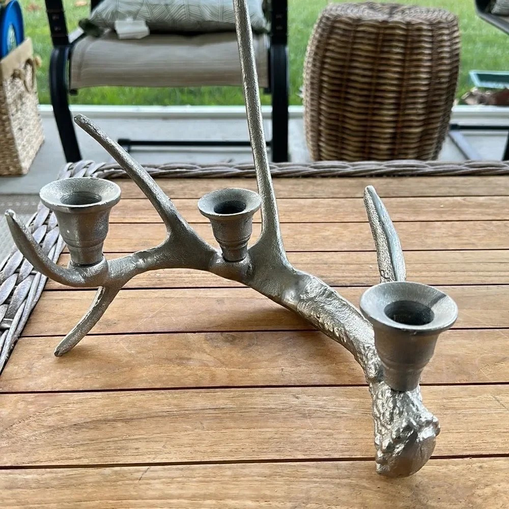 - Vintage Deer Antler Aluminum Candle Stick Holder Decor (2)